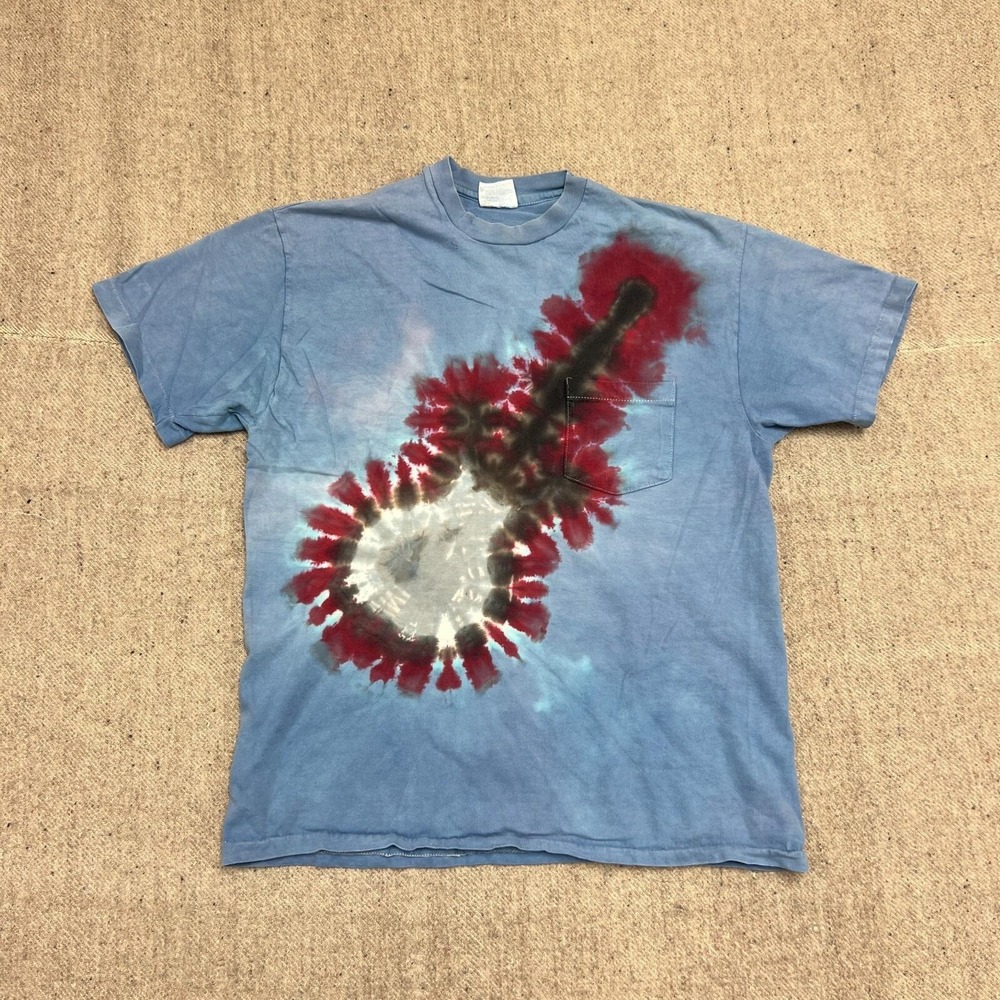 Vintage Guitar Shirt Mens Large Blue 1990s Tie Dye‎ Faded